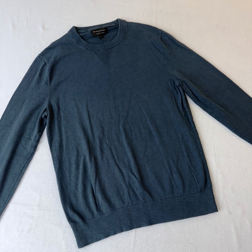 Banana Republic Mens Organic Cotton Crewneck Sweater Blue Gray Medium - Picture 3 of 10